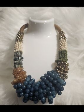 Handcrafted Blue Beaded Statement Necklace - Women Jewelry